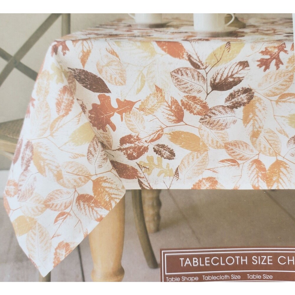 1 Printed Fabric Tablecloth, 52" x 70" Oblong, COLORFUL LEAVES,FOREST FOLIAGE,BM